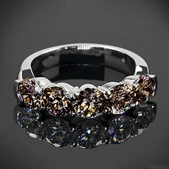 2.18 CT VVS1 Round Cut Champagne Moissanite Sterling Silver Ring - Picture 1 of 5